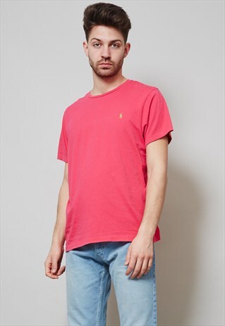 VINTAGE 90'S BRIGHT PINK POLO BY RALPH LAUREN T-SHIRT
