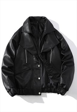 Double lapel biker jacket grunge rocker faux leather bomber