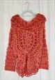 90S HAND CROCHET KNIT SHEER COLORFUL PINK SLOUCHY CARDIGAN
