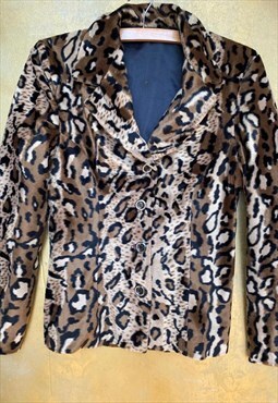 Leopard Faux Fur Blazer.  Black lining Etam Size Small.