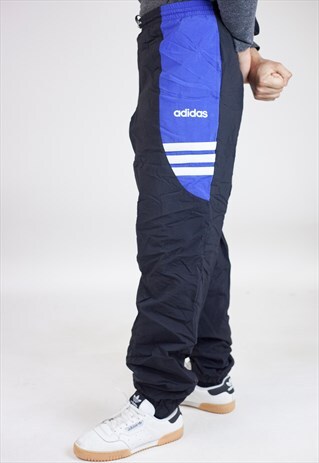 VINTAGE 90S ADIDAS BLACK/BLUE TRACKSUIT BOTTOMS
