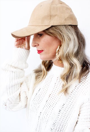 BEIGE SPORTY BASEBALL PEAK CAP