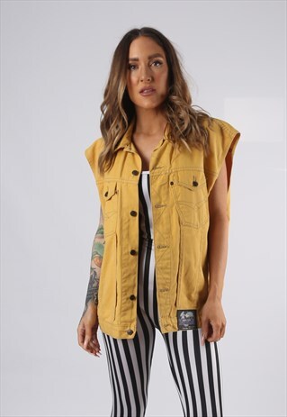 VINTAGE DENIM WAISTCOAT JACKET OVERSIZED FITTED UK 16 (HD1A)