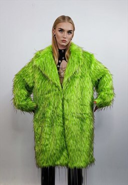 Shaggy faux fur longline coat neon trench bright rave bomber