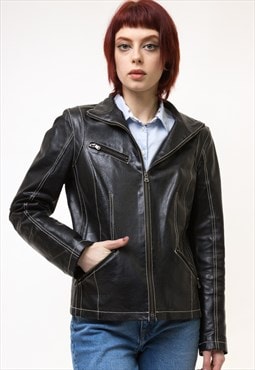 Black Leather Jacket women vintage 90s blazer jacket 5223