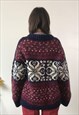 VINTAGE NAVY WHITE & BURGUNDY KNIT JUMPER.
