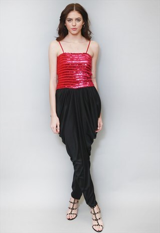 VINTAGE 1980'S STUNNING PINK SEQUIN HAREM LEG JUMPSUIT