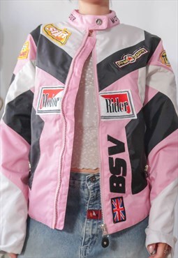 Y2K Pink Biker Motocross Windbreaker Jacket
