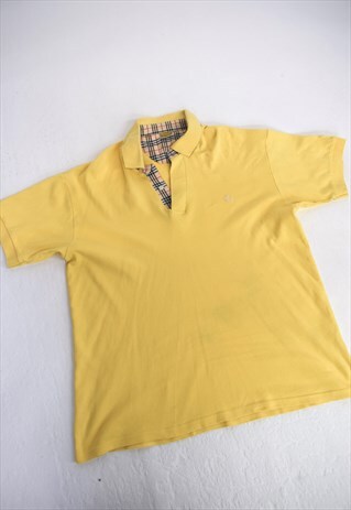 VINTAGE 90S BURBERRY YELLOW NOVA CHECK POLO SHIRT