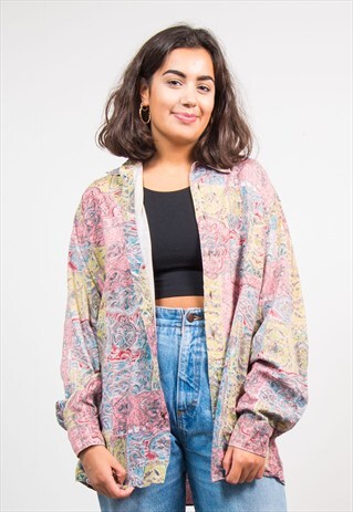 VINTAGE 90'S PINK CRAZY PATTERN OVERSIZE SHIRT