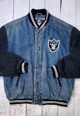 Vintage 90s denim varsity jacket NFL Raiders 