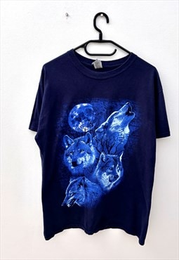 Gildan navy blue wolf nature T-shirt medium 