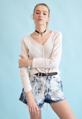 90'S RETRO NEUTRAL KNIT MOMS CARDIGAN TOP