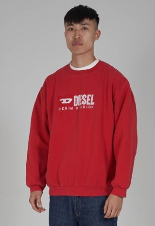 VINTAGE 90'S DIESEL LOGO RED SWEATER