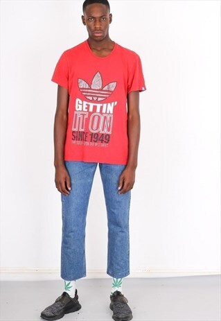 VINTAGE RED TREFOIL LOGO ADIDAS T SHIRT