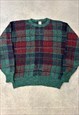 VINTAGE KNITTED JUMPER CHECKED PATTERNED GRANDAD SWEATER