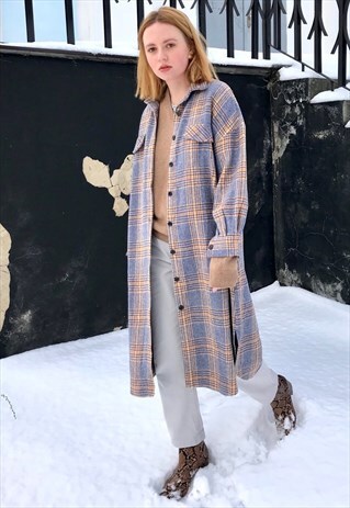 LONGLINE PLAID FLANNEL SHIRT DRESS