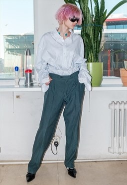 90's Vintage classy relaxed fit trousers in green