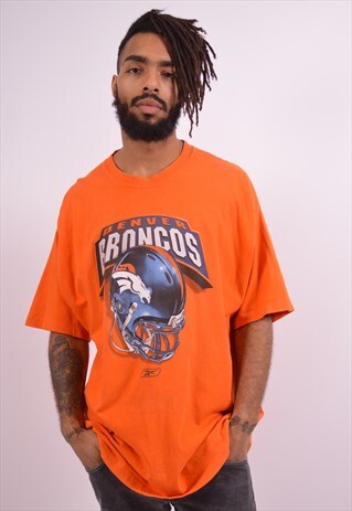 REEBOK MENS VINTAGE DENVER BRONGOS T-SHIRT TOP XL ORANGE 90S