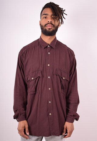 ARMANI MENS VINTAGE SHIRT LARGE MAROON 90S