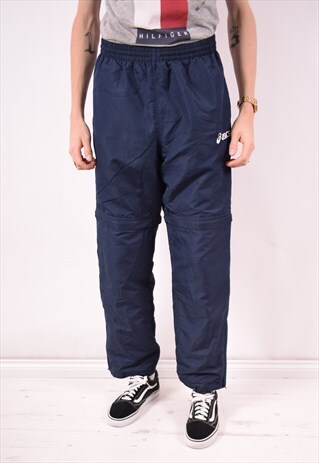 ASICS MENS VINTAGE TRACKSUIT TROUSERS LARGE BLUE 90S