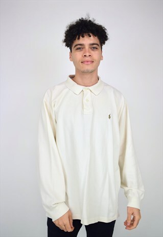 VINTAGE 90'S RALPH LAUREN WHITE LONG SLEEVE POLO SHIRT
