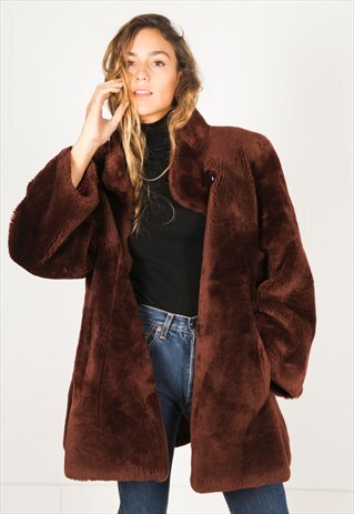 VINTAGE 80S FAUX FUR COAT / R0126