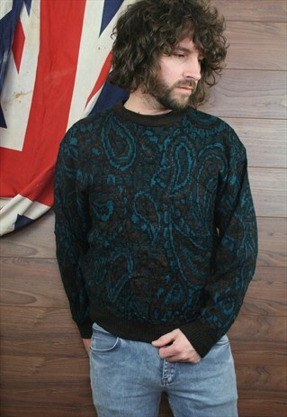VINTAGE ICELANDIC COSBY PATTERNED KNIT JUMPER ,