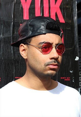 VINTAGE UNISEX PINK LENSES ROUND RETRO SUNGLASSES