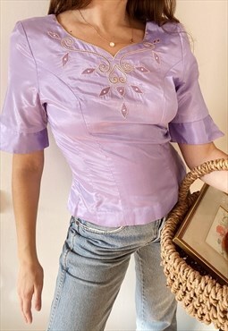 Vintage 90s Lilac Satin Boho shimmer top blouse
