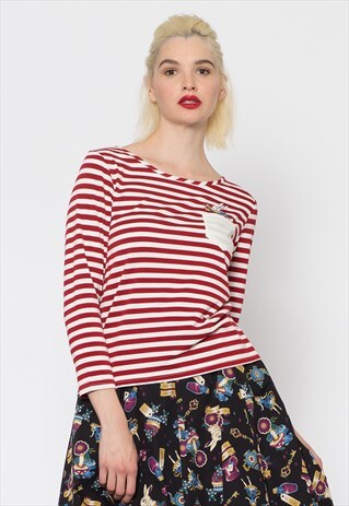 RED AND WHITE STRIPED WHITE RABBIT TEE