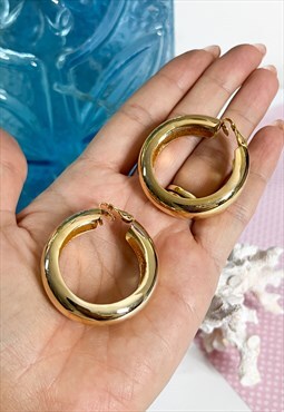 1980's Chunky Gold Clip On Hoops