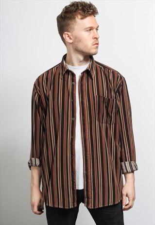 VINTAGE CORDUROY CORD STRIPED SHIRT