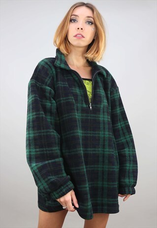 VINTAGE 90S OVERSIZED 1/4 ZIP CHECKED FESTIVAL FLEECE