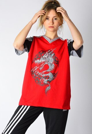 VINTAGE RED Y2K DRAGON SPORTS SHIRT