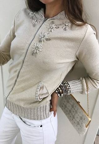 VINTAGE Y2K FLORAL EMBROIDERY FULL ZIP SWEATSHIRT HOODIE