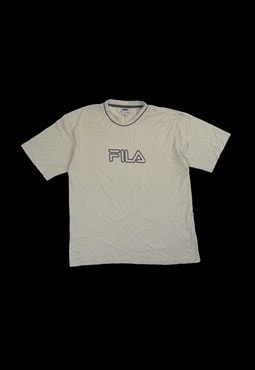 Vintage 90s FILA Embroidered Logo T-Shirt in Beige