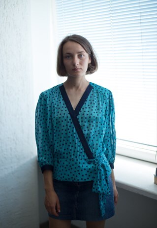 VINTAGE 80'S LIGHT BLUE POLKA DOT TOP