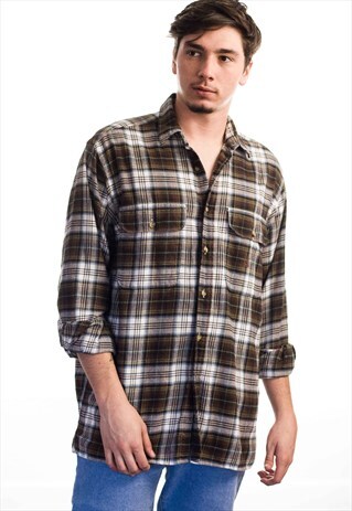 VINTAGE NAUTICA LOGO FLANNEL SHIRT 90S M 11.2