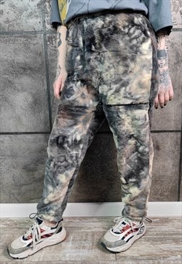 Tie-dye fleece joggers handmade gradient overalls in grey