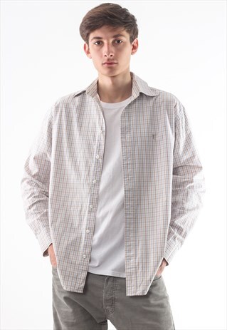 VINTAGE YVES SAINT LAURENT 90S WHITE LONG SLEEVE CHECKED