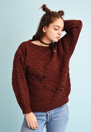 80'S RETRO JAZZY BEADED SHIMMER SLOUCHY KNIT JUMPER