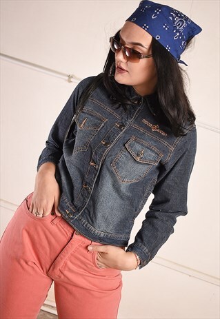 Y2K RETRO STONEWASH DENIM TEEN JACKET TOP IN BLUE