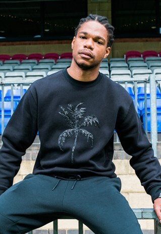 UNISEX JUMPER IN BLACK WITH SEQUIN PALM TREE MOTIF