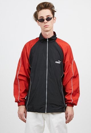 VINTAGE BLACK RED PUMA ZIP TRACK JACKET