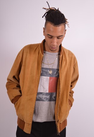 MENS VINTAGE SUEDE BOMBER JACKET LARGE BROWN 90S