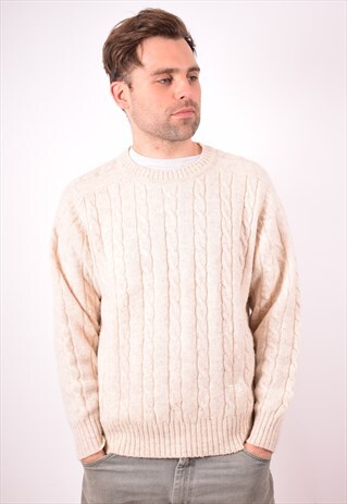 FILA MENS VINTAGE JUMPER SWEATER MEDIUM BEIGE 90S