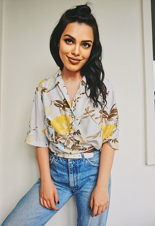 VINTAGE ROMANTIC FLORAL PATTERNED PINK SHIRT