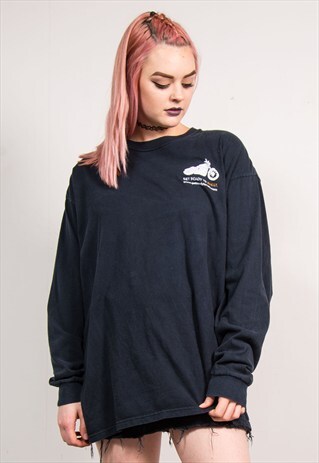 90'S VINTAGE BLACK MOTORCYCLE LONG SLEEVE GRUNGE T-SHIRT