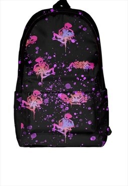 Alien print backpack raver bag festival UFO rucksack pink